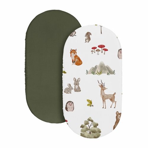 Watercolor Woodland Forest Animals Collection 2 Pack Baby Bassinet Fitted Sheets - alt image 1