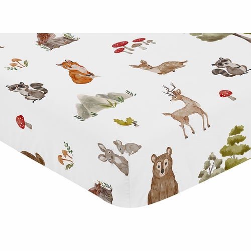 Watercolor Woodland Forest Animals Collection Crib Sheet - alt image 2