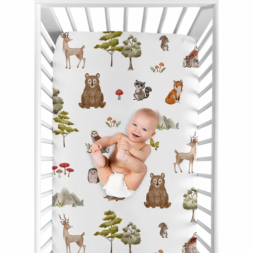 Watercolor Woodland Forest Animals Collection Crib Sheet - alt image 3