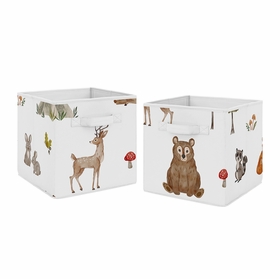 Watercolor Woodland Forest Animals Collection Foldable Fabric Storage Bins