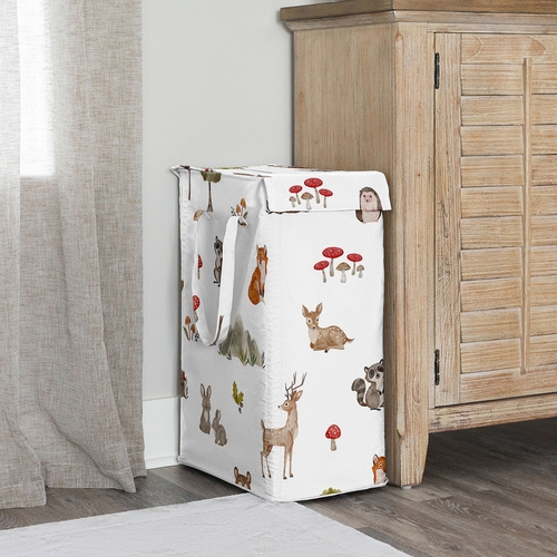 Watercolor Woodland Forest Animals Collection Laundry Hamper with Handles - alt image 1