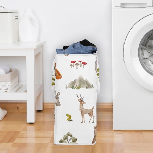 Watercolor Woodland Forest Animals Collection Laundry Hamper with Handles - alt image 2