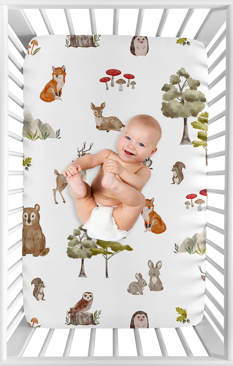 Watercolor Woodland Forest Animals Collection Mini Crib Sheet