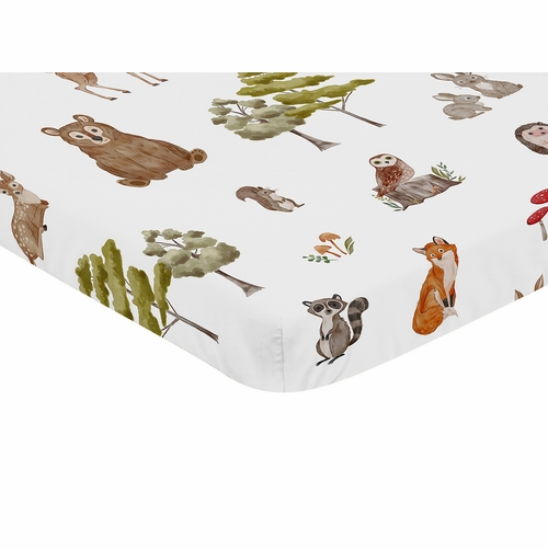 Watercolor Woodland Forest Animals Collection Mini Crib Sheet - alt image 1