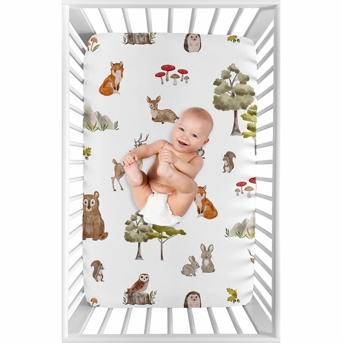 Watercolor Woodland Forest Animals Collection Mini Crib Sheet - alt image 2
