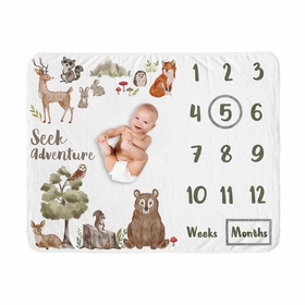 Watercolor Woodland Forest Animals Collection Monthly Milestone Baby Blanket