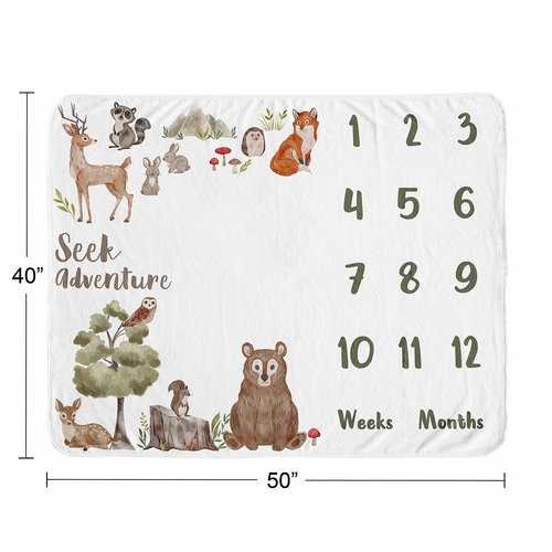 Watercolor Woodland Forest Animals Collection Monthly Milestone Baby Blanket - alt image 3