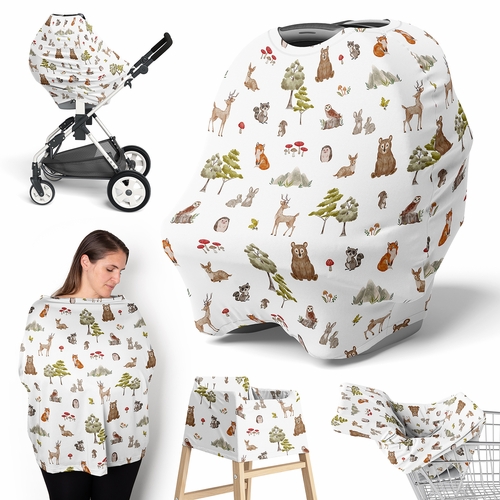 Watercolor Woodland Forest Animals Collection Multi Use Baby Car Seat and Nursing Cover