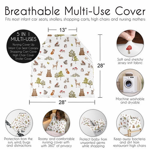Watercolor Woodland Forest Animals Collection Multi Use Baby Car Seat and Nursing Cover - alt image 5