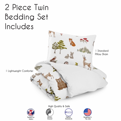 Watercolor Woodland Forest Animals Collection Twin Bedding - alt image 4