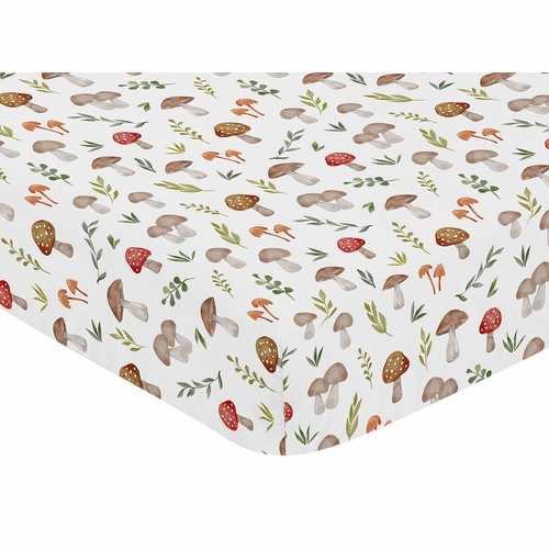 Watercolor Woodland Forest Animals Crib Sheet - Mushroom Print - alt image 2