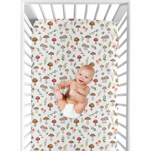 Watercolor Woodland Forest Animals Crib Sheet - Mushroom Print - alt image 3