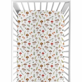 Watercolor Woodland Forest Animals Crib Sheet - Mushroom Print