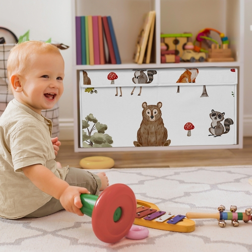 Watercolor Woodland Forest Animals Fabric Toy Bin Storage - alt image 2