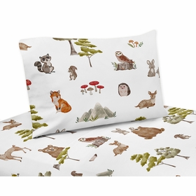 Watercolor Woodland Forest Animals Queen Sheet Set