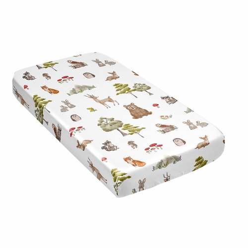 Watercolor Woodland Forest Animals Satin Fitted Crib Sheet - alt image 2