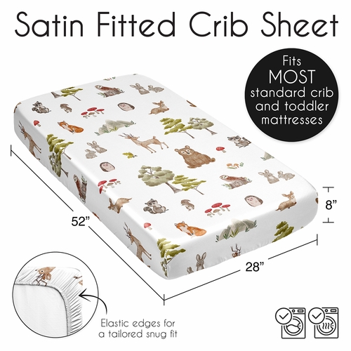Watercolor Woodland Forest Animals Satin Fitted Crib Sheet - alt image 5