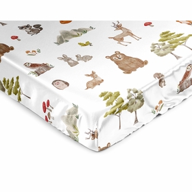 Watercolor Woodland Forest Animals Satin Fitted Crib Sheet