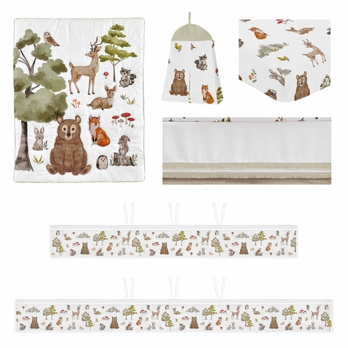 Watercolor Woodland Forest Animals Sweet Jojo Designs 6 Piece Crib Bedding + BreathableBaby Breathable Mesh Liner - alt image 1