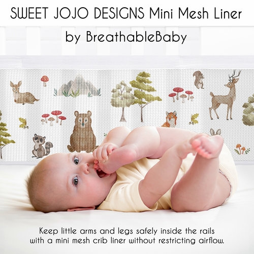 Watercolor Woodland Forest Animals Sweet Jojo Designs + BreathableBaby Breathable Mini Mesh Crib Liner Anti Bumper Pad - alt image 2