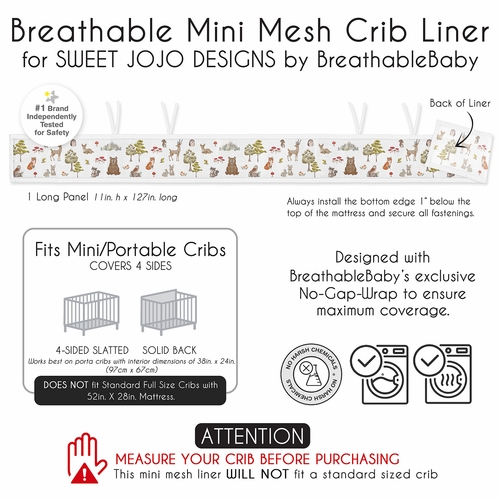 Watercolor Woodland Forest Animals Sweet Jojo Designs + BreathableBaby Breathable Mini Mesh Crib Liner Anti Bumper Pad - alt image 5