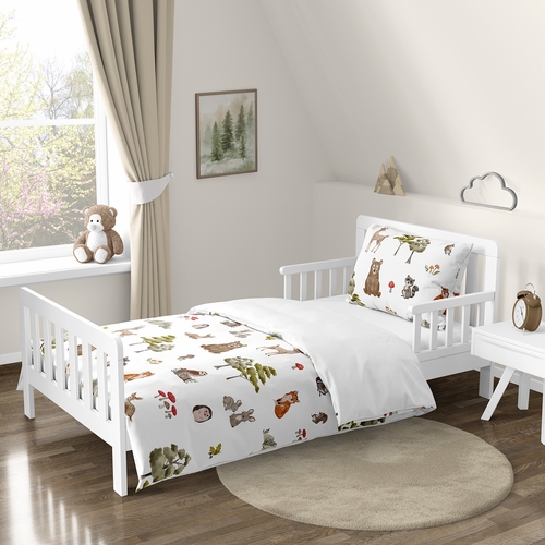 Watercolor Woodland Forest Animals Toddler Bedding
