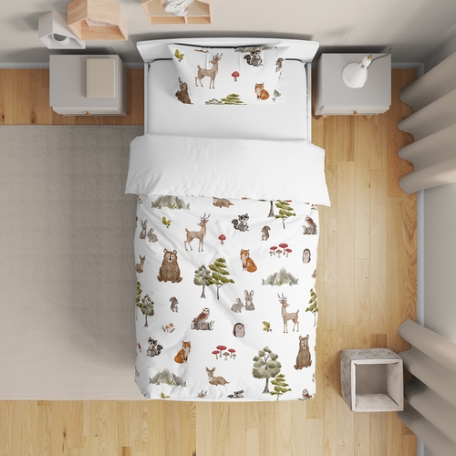 Watercolor Woodland Forest Animals Toddler Bedding - alt image 1