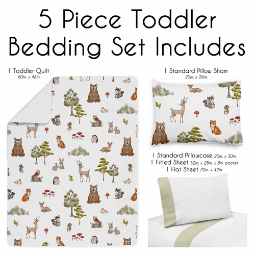 Watercolor Woodland Forest Animals Toddler Bedding - alt image 2