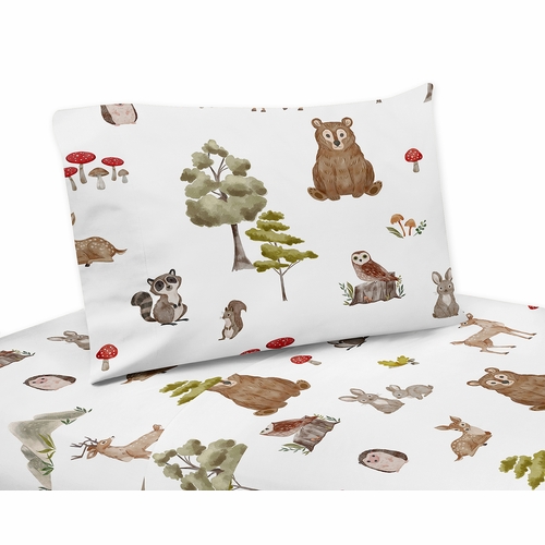 Watercolor Woodland Forest Animals Twin Sheet Set
