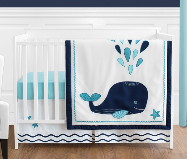 Whale 4 Piece Bumperless Crib Bedding Collection