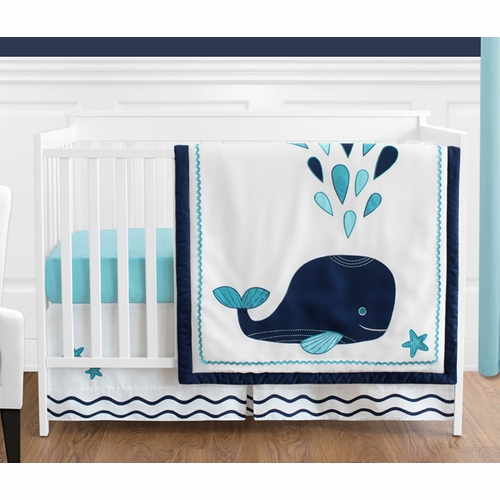 Whale 4 Piece Bumperless Crib Bedding Collection