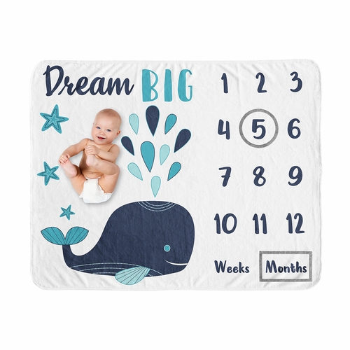 Whale Collection Monthly Milestone Baby Blanket