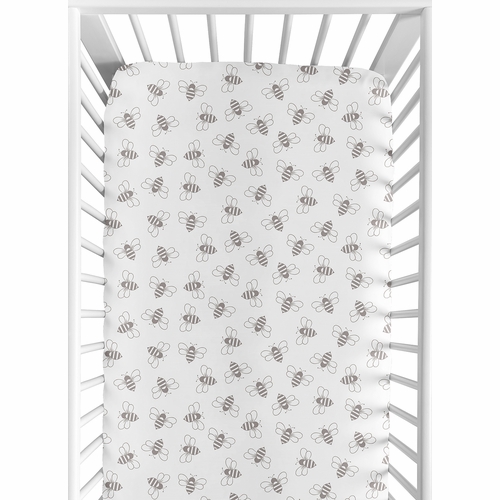 White and Grey Bees Collection Crib Sheet
