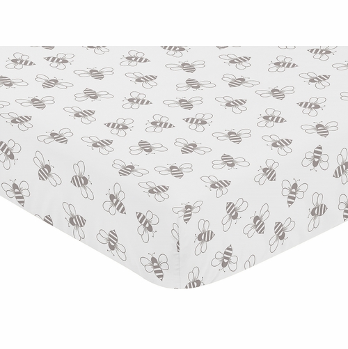 White and Grey Bees Collection Crib Sheet - alt image 2