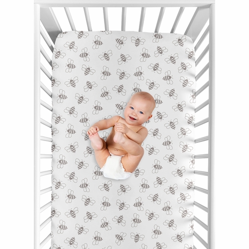 White and Grey Bees Collection Crib Sheet - alt image 3