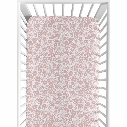 White and Pink Floral Collection Crib Sheet