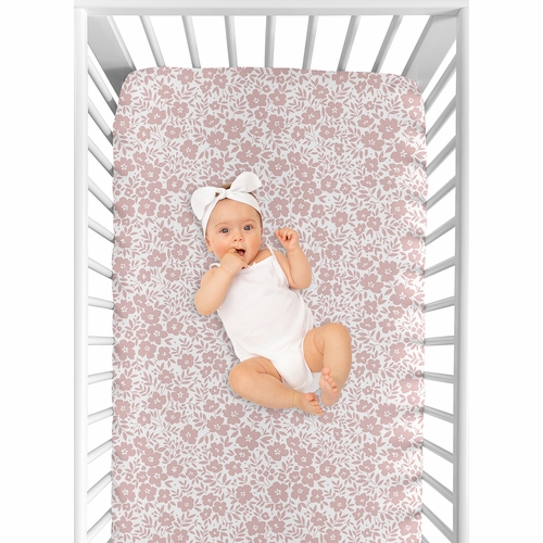 White and Pink Floral Collection Crib Sheet - alt image 3