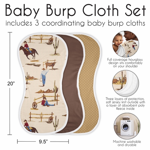 Wild West Collection Absorbent Burp Cloths - 3 Pack Set - alt image 5