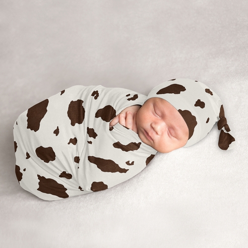 Wild West Collection Baby Cocoon and Beanie Hat - 2 Piece Set - Cow Print