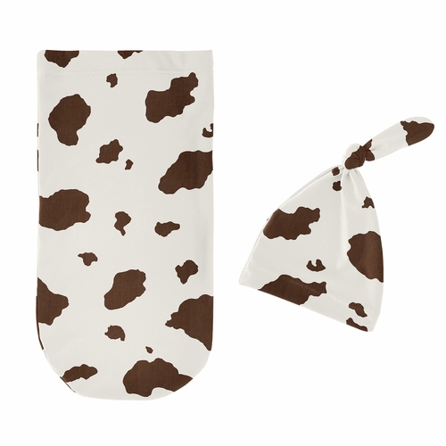 Wild West Collection Baby Cocoon and Beanie Hat - 2 Piece Set - Cow Print - alt image 1