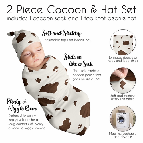Wild West Collection Baby Cocoon and Beanie Hat - 2 Piece Set - Cow Print - alt image 5