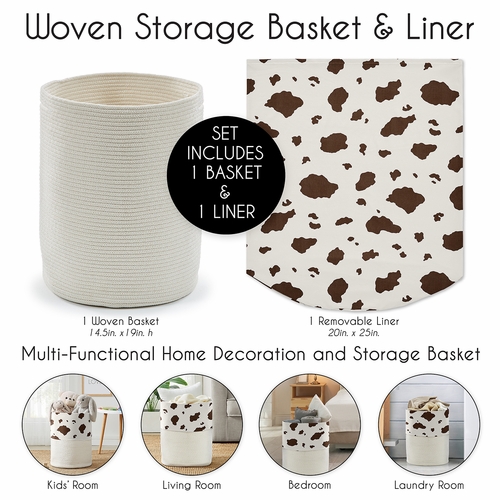 Wild West Collection Woven Laundry Rope Basket Hamper with Liner - Cow Print - alt image 4