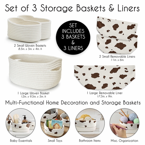 Wild West Collection Woven Storage Basket Set - Cow Print - alt image 4