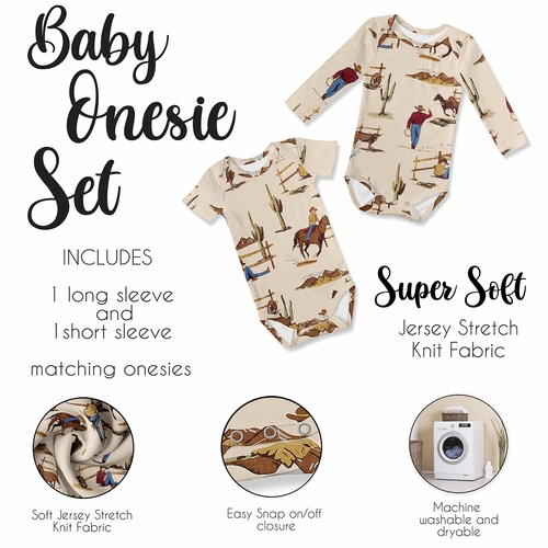 Wild West Cowboy Collection 0-6M Baby Clothes Bodysuits - 2 Pack Set - alt image 3