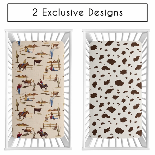 Wild West Cowboy Collection 100% Cotton Muslin 2 Pack Crib Sheets - alt image 1