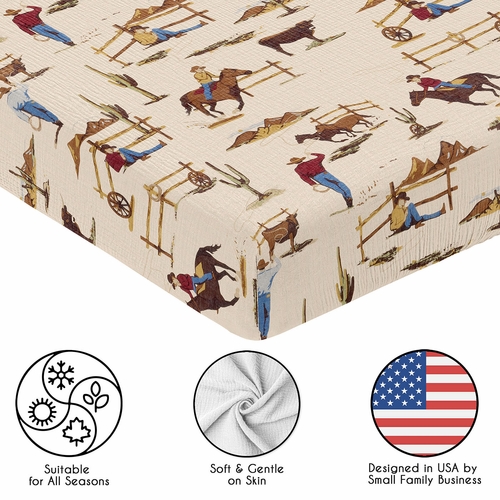 Wild West Cowboy Collection 100% Cotton Muslin 2 Pack Crib Sheets - alt image 4