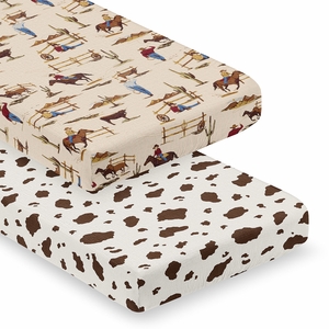 Wild West Cowboy Collection 100% Cotton Muslin 2 Pack Crib Sheets