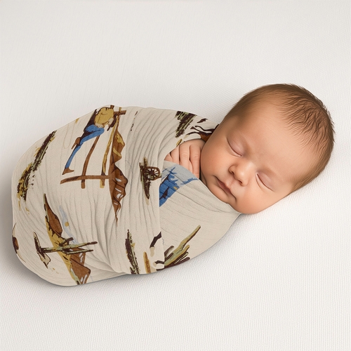 Wild West Cowboy Collection 100% Cotton Muslin Baby Swaddle Receiving Blanket - alt image 2
