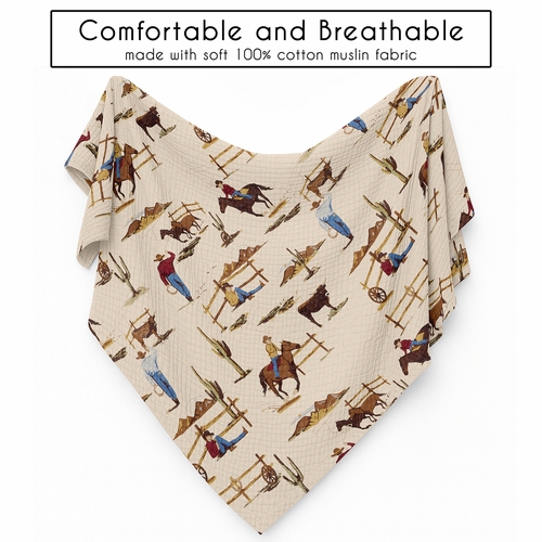 Wild West Cowboy Collection 100% Cotton Muslin Baby Swaddle Receiving Blanket - alt image 4