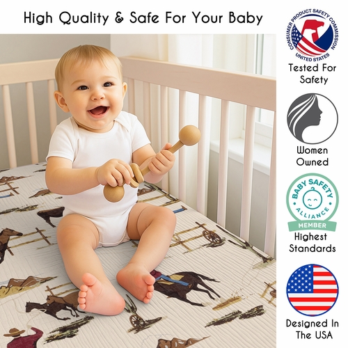 Wild West Cowboy Collection 100% Cotton Muslin Crib Sheet - alt image 2